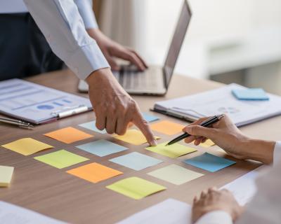 Meeting table with post-its